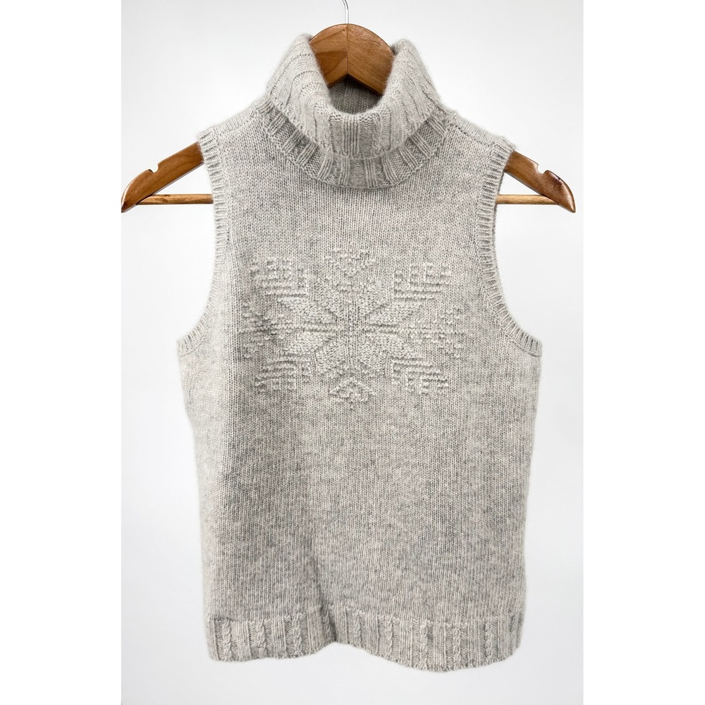 Lauren Ralph Lauren Wool Angora Sweater Vest Petite S Gray Turtleneck Beaded